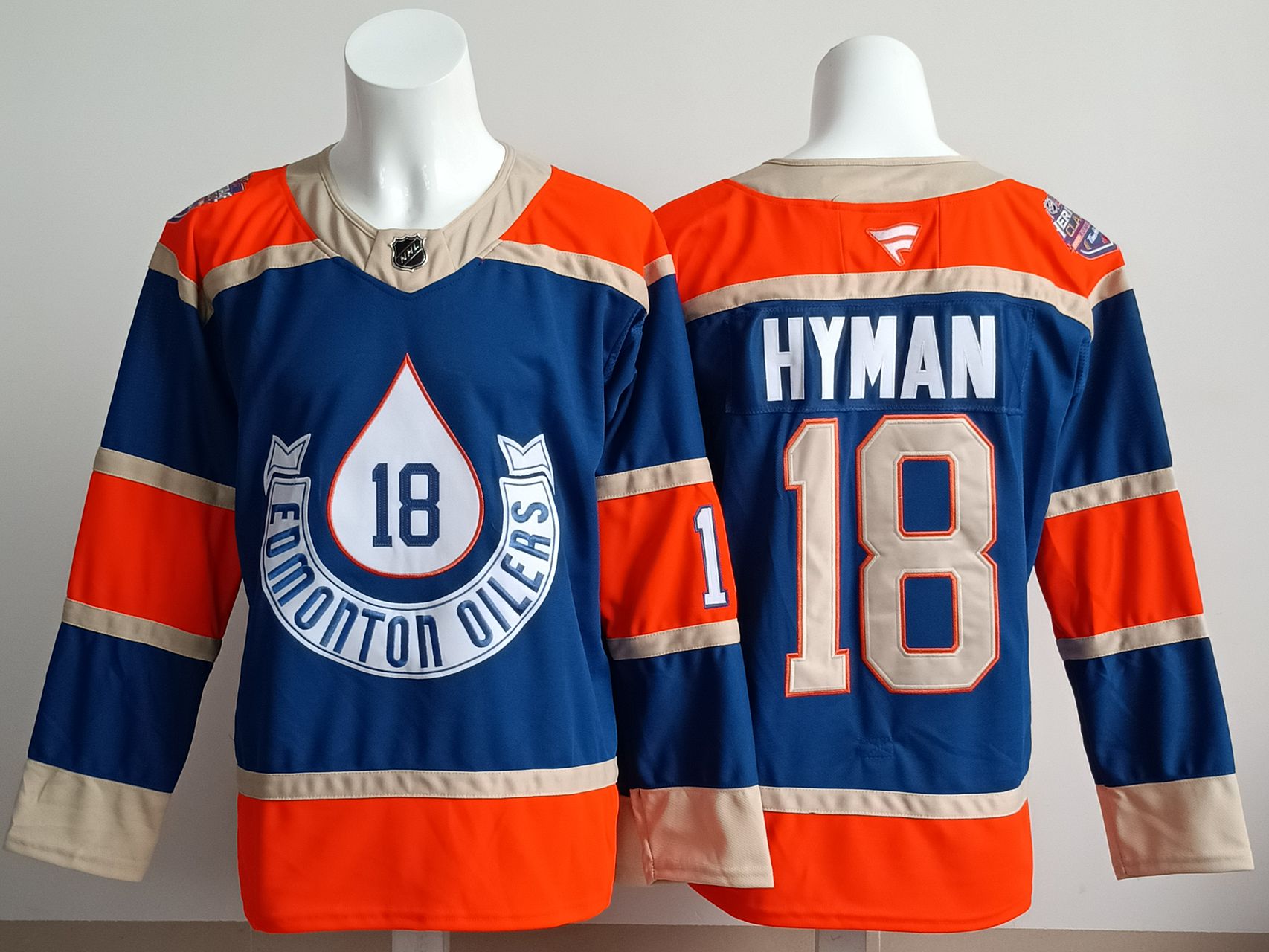 Men 2025 Edmonton Oilers 18 Hyman Blue Fanatics Home Premium NHL Jersey style 1